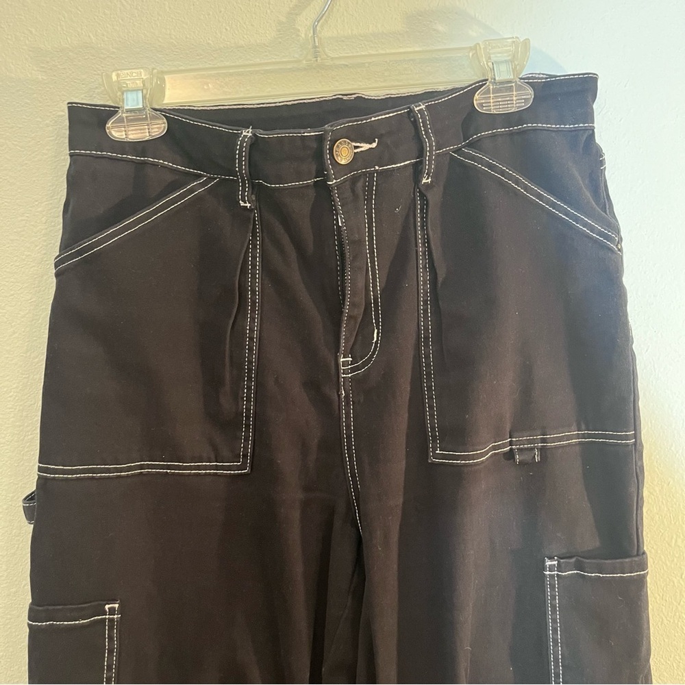 Streetwear Aesthetic Contrast Stitch Black Carpenter Pants - Wide Leg women’s 12 - Picture 5 of 9
